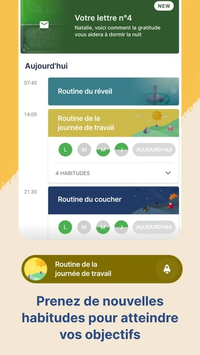 Journée de Fabulous : routine du réveil à 07:45, routine de la journée de travail à 14:00, routine du coucher à 21:30